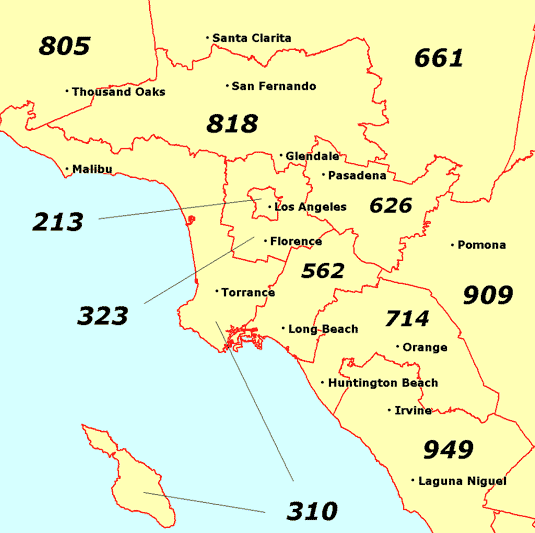 Los Angeles Area Code Map 9460