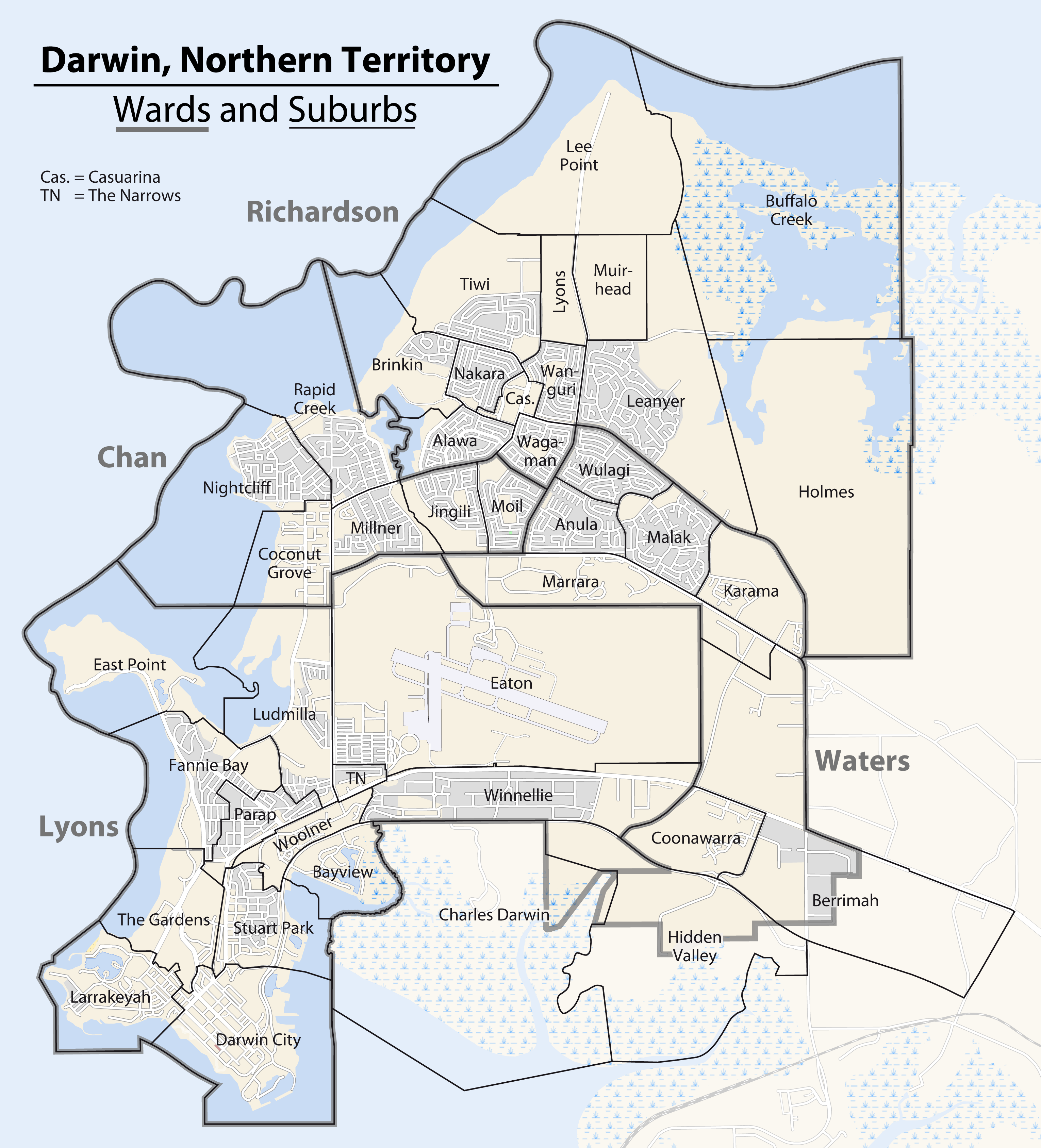 Map Of The Wards And Suburbs Of Darwin%2C Northern Territory 