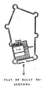 خريطة للقلعة، أعدها الباحث الفرنسي باحث لويس لورتيت عام 1884