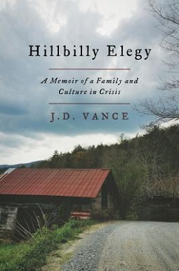 Book cover of a rural road, old building, cloudy sky, and forest.