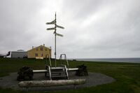 Arctic Circle marker on island of Grímsey in Iceland