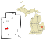 Map of Lapeer County highlighting City of Lapeer (County seat) in red.