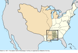 Map of the change to the United States in central North America on March 3, 1817