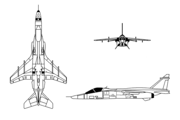 Orthographically projected diagram of the SEPECAT Jaguar.