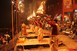 Evening Ganga Aarti at Dashashwamedh Ghat.JPG