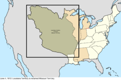 Map of the change to the United States in central North America on June 4, 1812