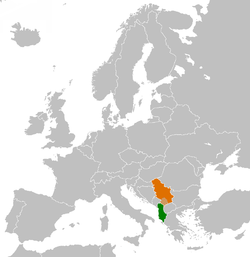 Map indicating locations of Albania and Serbia