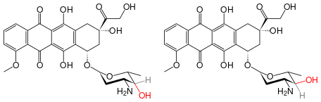 Doxorubicin–epirubicin comparison.svg