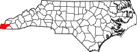 Map of North Carolina highlighting تشيروكي