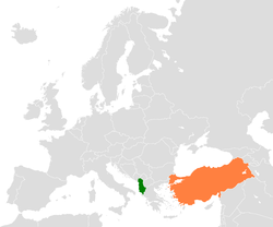Map indicating locations of Albania and Turkey