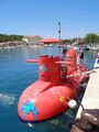 Red semi-submarine in Makarska harbour