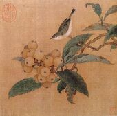 Loquats and a Mountain Bird, Southern Song (1127–1279); small album leaf paintings like this were popular amongst gentry and scholar-officials.