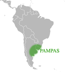 Map of South American, with the pampas encompassing a south-eastern area bordering the Atlantic ocean.