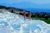 Although the water flowing from the hot springs on the southern slopes of Çaldað rapidly loses heat during its flow through the open channels, it is still hot enough to make it possible for one to bathe (throughout six months of the year) in the open-air swimming pools and on the terraces