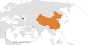 Map indicating locations of أذربيجان and الصين