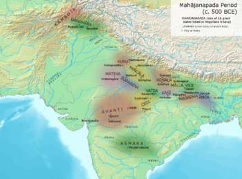 Map of the 16 Mahājanapadas.[1]