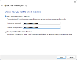 BitLocker option while encrypting a USB thumb drive