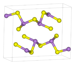 Ball and stick unit cell model of polymeric arsenic trisulfide