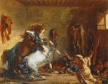 خيول عربية تتعارك في اسطبل، 1860