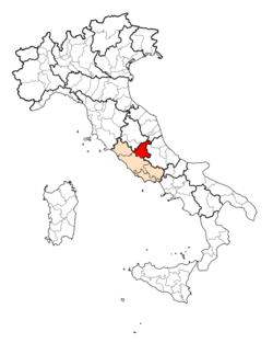 Map highlighting the location of the province of Rieti in Italy