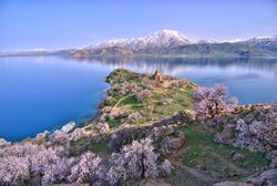 Akhtamar Island on Lake Van with the Armenian Cathedral of the Holy Cross.jpg