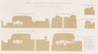 Six cross-sections of Magharet Abloun; the Eshmunazar II sarcophagus is marked 'T'