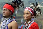 A couple in traditional dresses