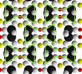 Structure of pyroxene looking along the silica chains. "I-beams" are outlined in green. Silicon ions are oversized to emphasize the silicon chains.