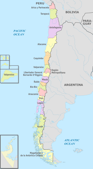 Chile (+Antarctica & Islands), administrative divisions - en - colored 2018.svg