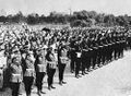 Hitlerjugend in Nijūbashi Edo Castle holding a symbolic greeting ceremony for Emperor Shōwa.