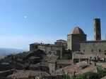 Panorama of town, buildings in dark stone