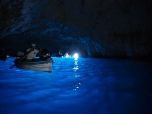 Blue Grotto waters showing their distinctive azure colour