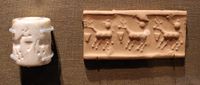 Late uruk/ Jeldet Nasr period cylinder seal (3350-2900 BC).