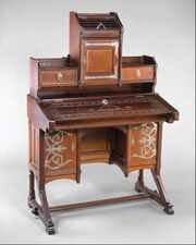 Desk, by Kimbel and Cabus, 1877ح. 1877, oak, nickel-plated brass and iron hardware, Metropolitan Museum of Art