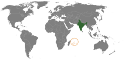 Map indicating locations of India and Mauritius