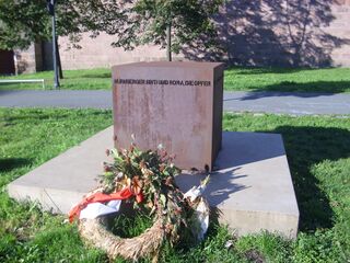 Memorial in Nuremberg opposite Frauentorgraben 49, where on 15 September 1935 the Nuremberg Laws were adopted in the ballroom of the Industrial & Cultural Association clubhouse