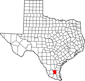 Map of Texas highlighting Brooks County