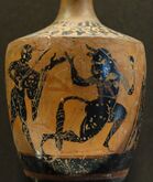 Theseus and the Minotaur. Attic black-figure lekythos, 500–475 BC. From Crimea.