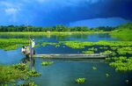 Two men on a boat on a river