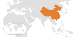 Map indicating locations of Bahrain and China