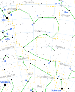 Diagram showing star positions and boundaries of the Eridanus constellation and its surroundings