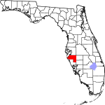 A state map highlighting Manatee County in the middle part of the state. It is medium in size.