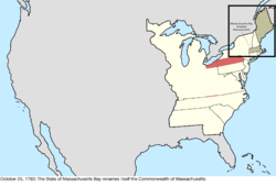 Map of the change to the United States in central North America on October 25, 1780