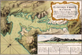 A post 1770 large scale, southeast-up map of Chatham Harbour (Puerto de San Joseph in the title), possibly by Puig as the map uses his illustration showing a north view of the harbour entrance marked by Bald Island (island “A”), with Mount Weddell prominent in the background