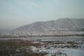 View across the river from Tumen city in China to the town of Namyang in North Korea