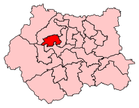 A map of West Yorkshire with black lines dividing the area into irregular shapes