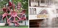 Left: original paddlewheel from a paddle steamer on the lake of Lucerne. Right: detail of a steamer.