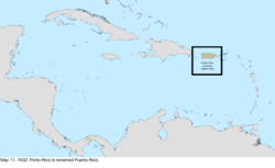 Map of the change to the United States in the Caribbean Sea on May 17, 1932