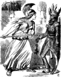 كارتون رسم جون تنيل في مجلة پونش (10 أغسطس 1867)، يصور بريطانيا تهدد الإمبراطور تيودور.