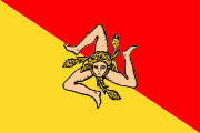 Flag of Sicily, with the triskeles-and-Gorgoneion symbol